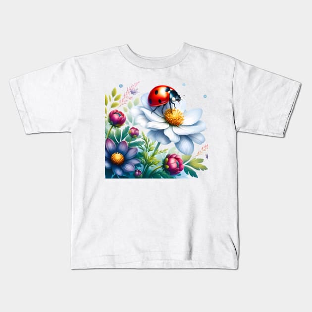 A ladybug decorated with beautiful colorful flowers. Kids T-Shirt by CreativeSparkzz